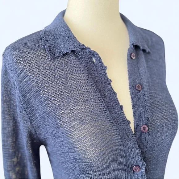 Debbie Shuchat Womens Blue Sheer Knit Cottagecore Whimsy Twee Cardigan - Picture 2 of 7